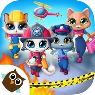 Герои Китти Сити, кошки, животные, пожарные, пожар, онлайн игра